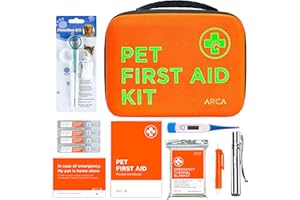 ARCA PET Cat & Dog First Aid Kit - High Visibility Reflective Zipper with Fluorescent Letter Print - 108 pcs Pet First Aid Kit with Dog Thermometer, Pet Emergency Card & Pet First Aid Manual Book