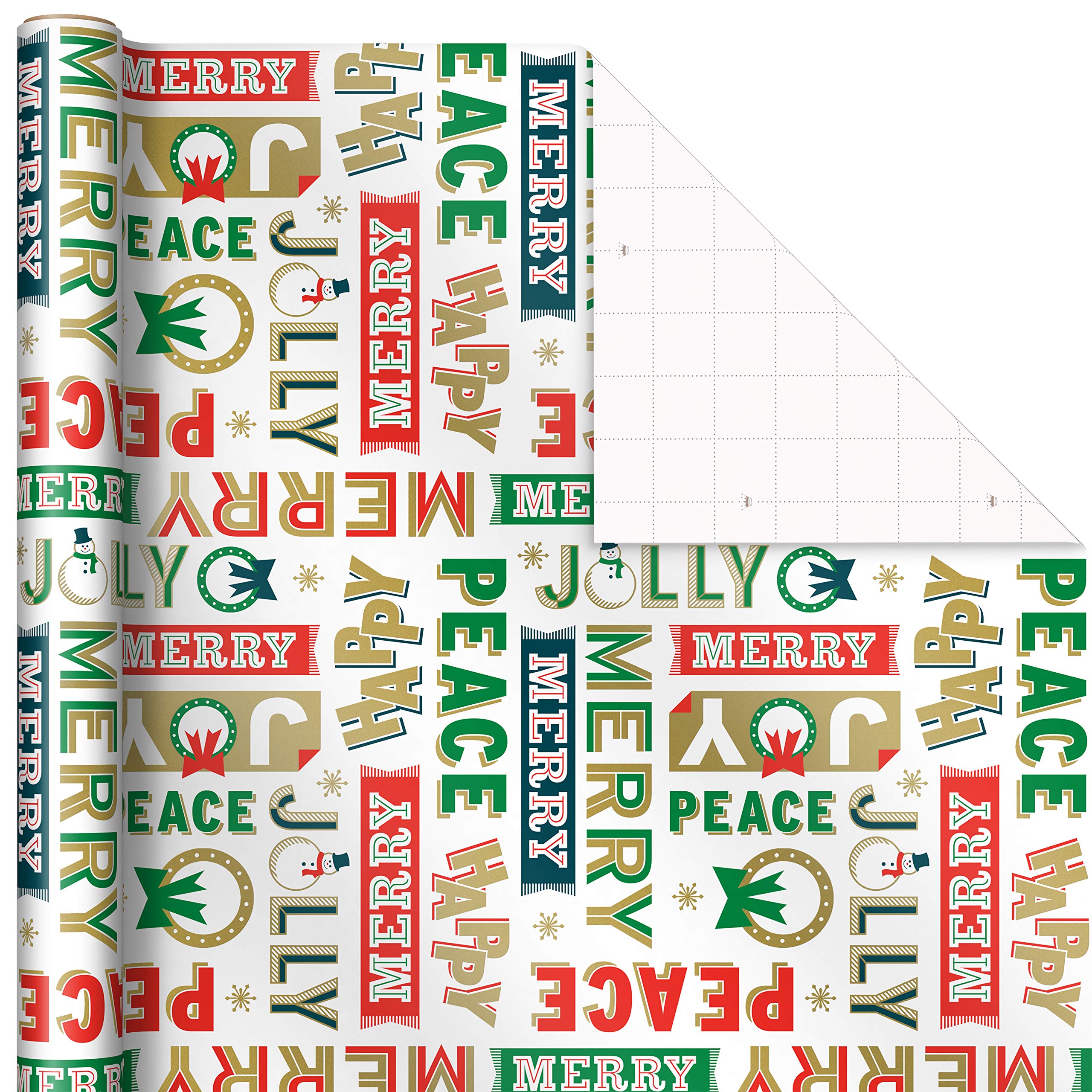 Hallmark Vintage Christmas Wrapping Paper Cut Lines on Reverse (3 Rolls: 120 sq. ft. ttl) Dancing Santas, Classic Snowman, 
