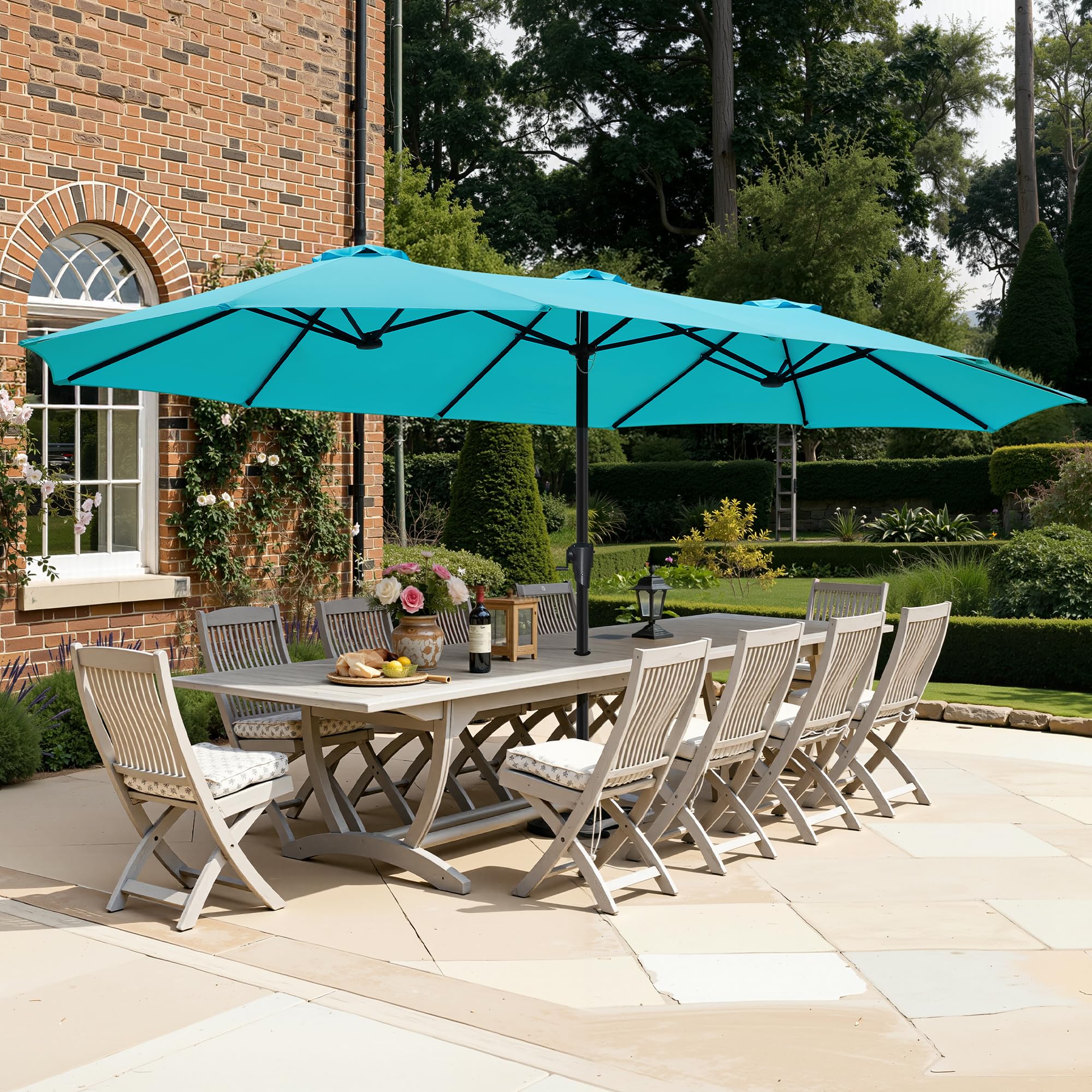 SUPERJARE 15FT Outdoor Umbrella for Patio, Double sided Pool Umbrellas with Fade Resistant Canopy, Large Table Umbrella for Deck, Market, Backyard - Light Blue(No Base) Image