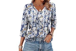WIHOLL 3/4 Length Sleeve Blouses Women Dressy Casual V Neck Basic Tops Trendy Clothing 2026 Loose Fit Shirts