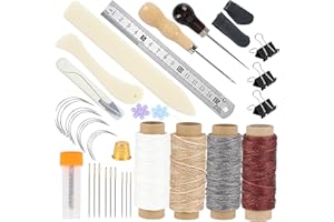 FUXAFU 39 Pcs Bookbinding Tools Kit with Bone Folder, Waxed Thread, Binding Ribbon, Glue Brush, Awl, Needles, Ruler for DIY Bookbinding, Paper Crafts, and Book Repair