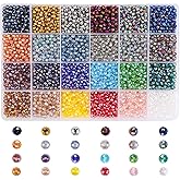 Suhome 4800pcs 24 Colors 4mm Electroplated Crystal Glass Beads, Briolette Faceted Rondelle Shape Spacer Beads Assortments for DIY Craft Bracelet Earring Necklace Jewelry Making