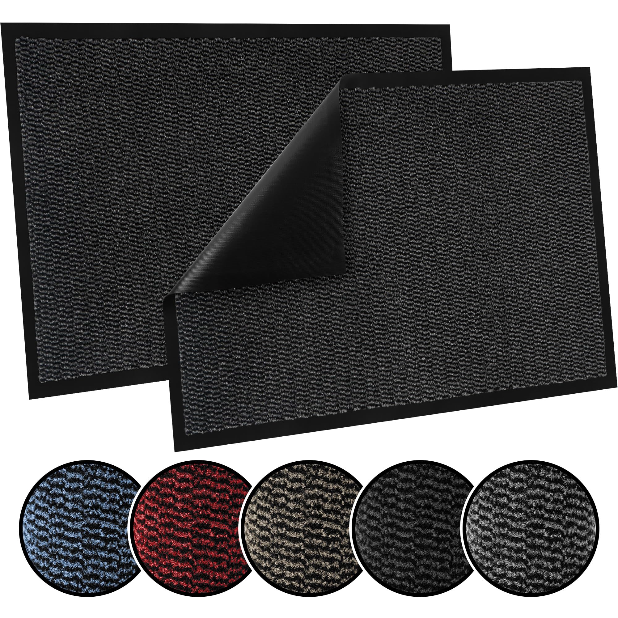 TrendMakers Door Mat Indoor & Outdoor Non-Slip Rubber Backed door mats indoor Super Absorbent Washable Dirt Trapper doormats - Durable & wrinkle-free Barrier Rug (Anthracite/Black - 40cm x 60cm)