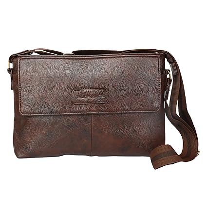WILLOW & SMITH Waterproof Faux Leather 13 Inch Laptop, Messenger, Tablet and Office Brown Bag with Belt for Man and Women