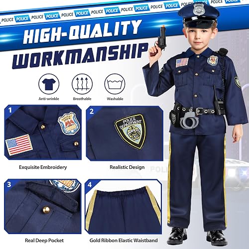KIDIN Kids Police Officer Costume Set - Halloween Dress Up With Handcuffs & Walkie Talkie