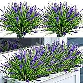 Bassion Artificial Flowers for Outdoors, 24 Bundles Fake Lavender Flowers UV Resistant Plastic Plants Faux Purple Monkey Grass for Home Porch Garden Window Box Indoor Outdoor Decorations