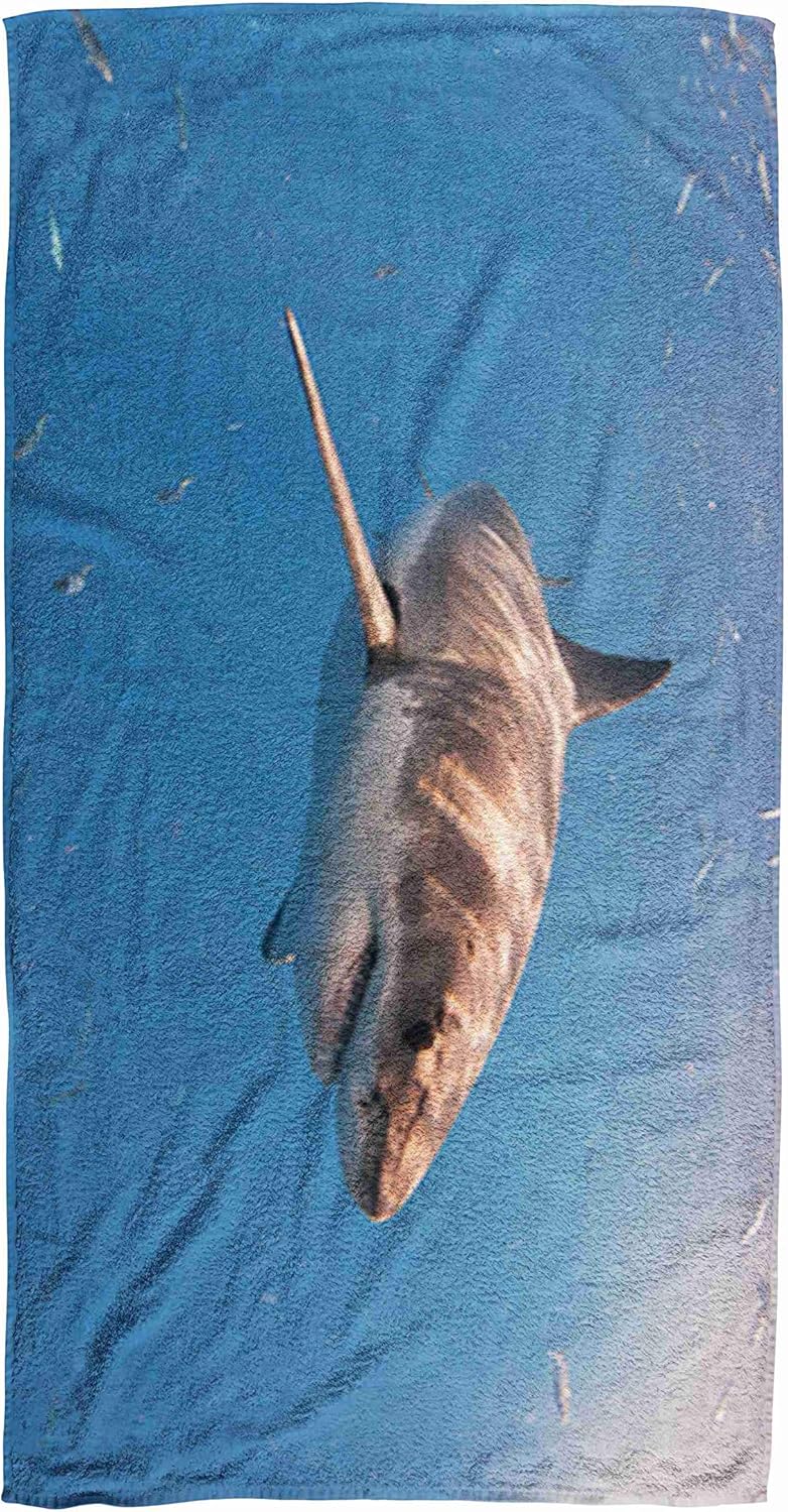 Bisead 30×60 Inch Beach Towel,Great White Shark Through Water Popular Dive Tourism Destination Island Mexico Turns Guadeloupe,Large Absorbent Quick Dry,Purple Pink