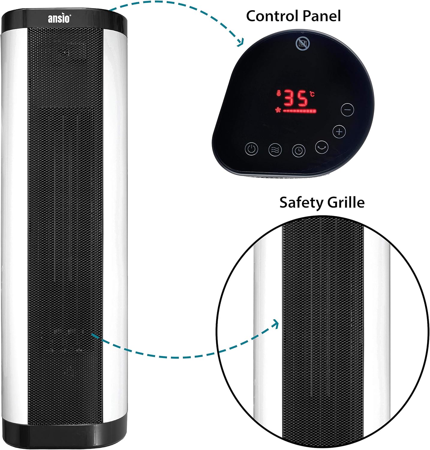 Super Saturday ANSIO 2000W Oscillating PTC Ceramic Tower Heater With