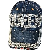 Popfizzy Womens Rhinestone Denim and Diamonds Hat, Bling Gifts, Bedazzled Mom Hat, Fun Baseball Cap Trendy