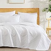 HLC.ME Lorenzo - 3 Piece Full Queen Size Quilt Set, Lightweight Queen Bedspread Coverlet Set (Full/Queen, White)