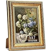ASTRDECOR 5x7 Picture Frame, Ornate Vintage Gold Picture Frames with HD Glass for Wall Hanging and Tabletop Display, 5 x 7 Antique Photo Frame with Distressed Rust-Like Finish, Retro Home Decor