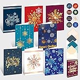 Decorably 16 Pack Foiled 5x7in Snowflakes Happy Holidays Cards with Envelopes and Stickers, 8 Adorable Designs Happy Holiday Cards with Envelopes with Printed Message Inside