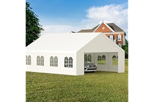 GOJOOASIS 20' x 26' Heavy Duty Carport with Roll-up Visual Windows, Reinforced Party Tent with Removable Sidewalls & Doors for Parties, Wedding, Outdoor Events, Car Canopy with All-Season Tarp, White