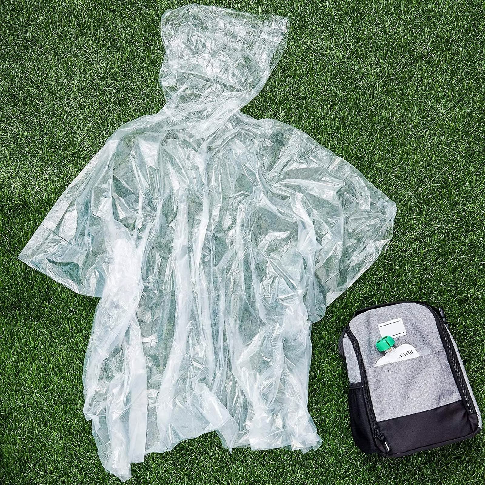 Juvale 10-Pack Disposable Rain Ponchos for Kids - Emergency Plastic Raincoats with Hood for Boys and Girls (Clear)