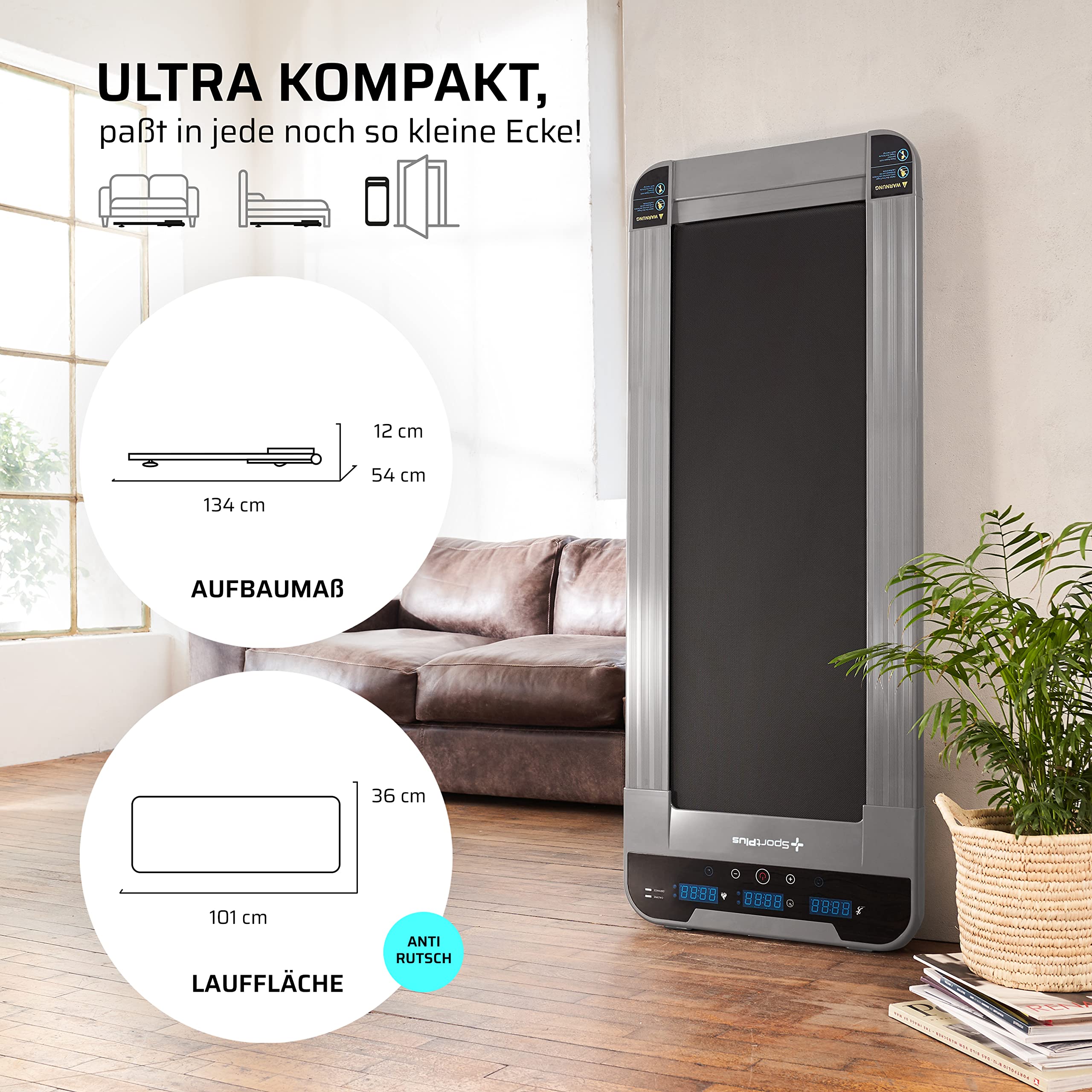 SportPlus | Kompaktes Walking-Pad für zuhause bis 6 km/h | Desk Walking-Pad für Schreibtisch, Büro & Homeoffice | App kompatibel | Treadmill bis 120kg belastbar 5