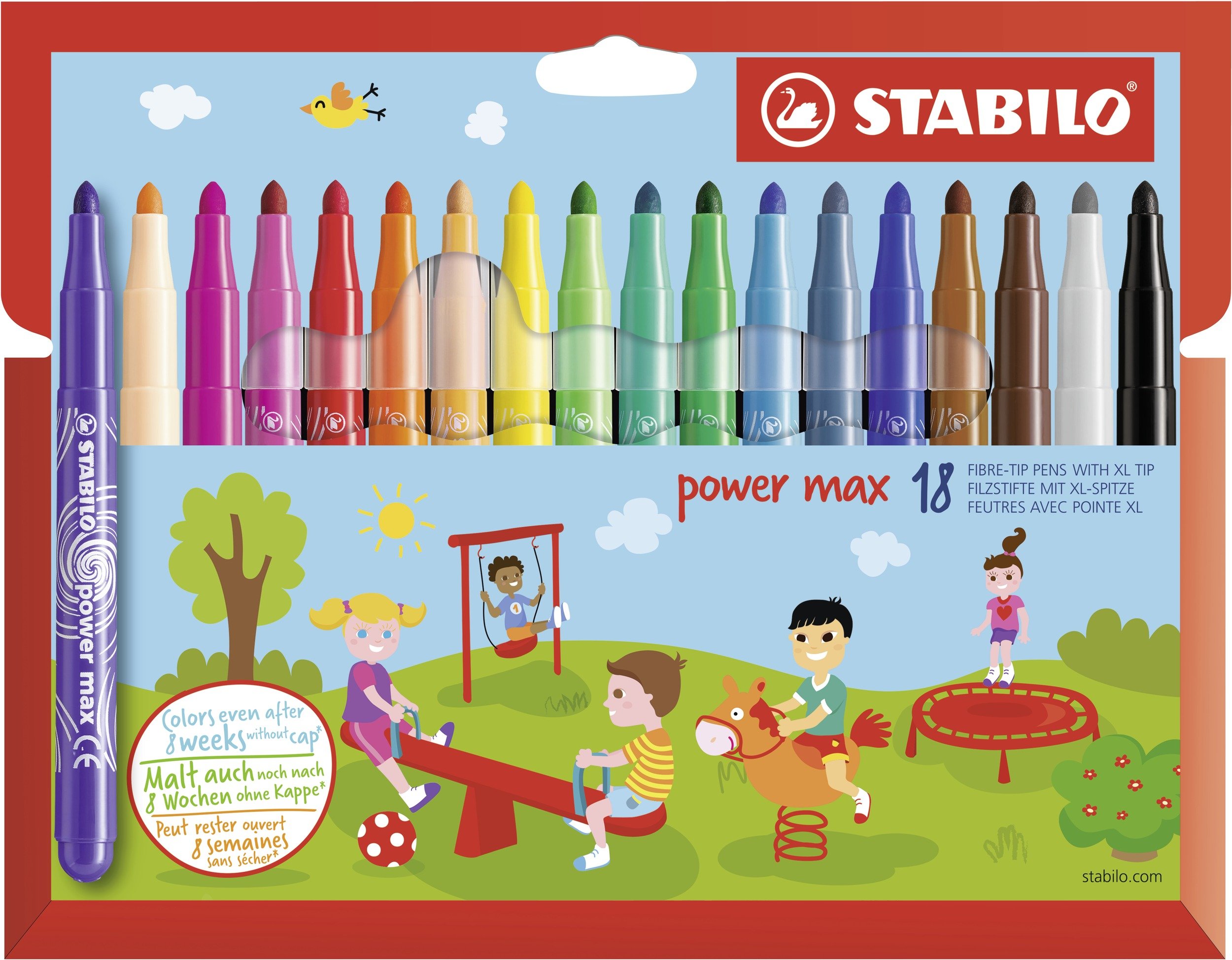 STABILO power max - Extra-Thick Fibre-Tip Pen - Pack of 18 - Assorted Colours