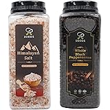 Soeos Himalayan Salt 38.8oz + Whole Black Peppercorns 18oz. Coarse Grain Pink Salt