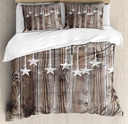 Primitive Country Decor Bettwäsche-Sets, Bunte Silberne Sterne auf