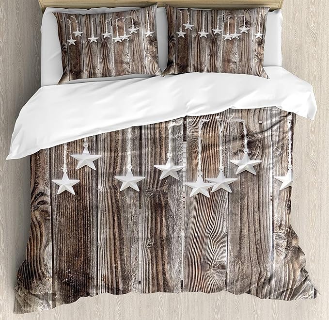 Primitive Country Decor Bettwäsche-Sets, Bunte Silberne Sterne auf