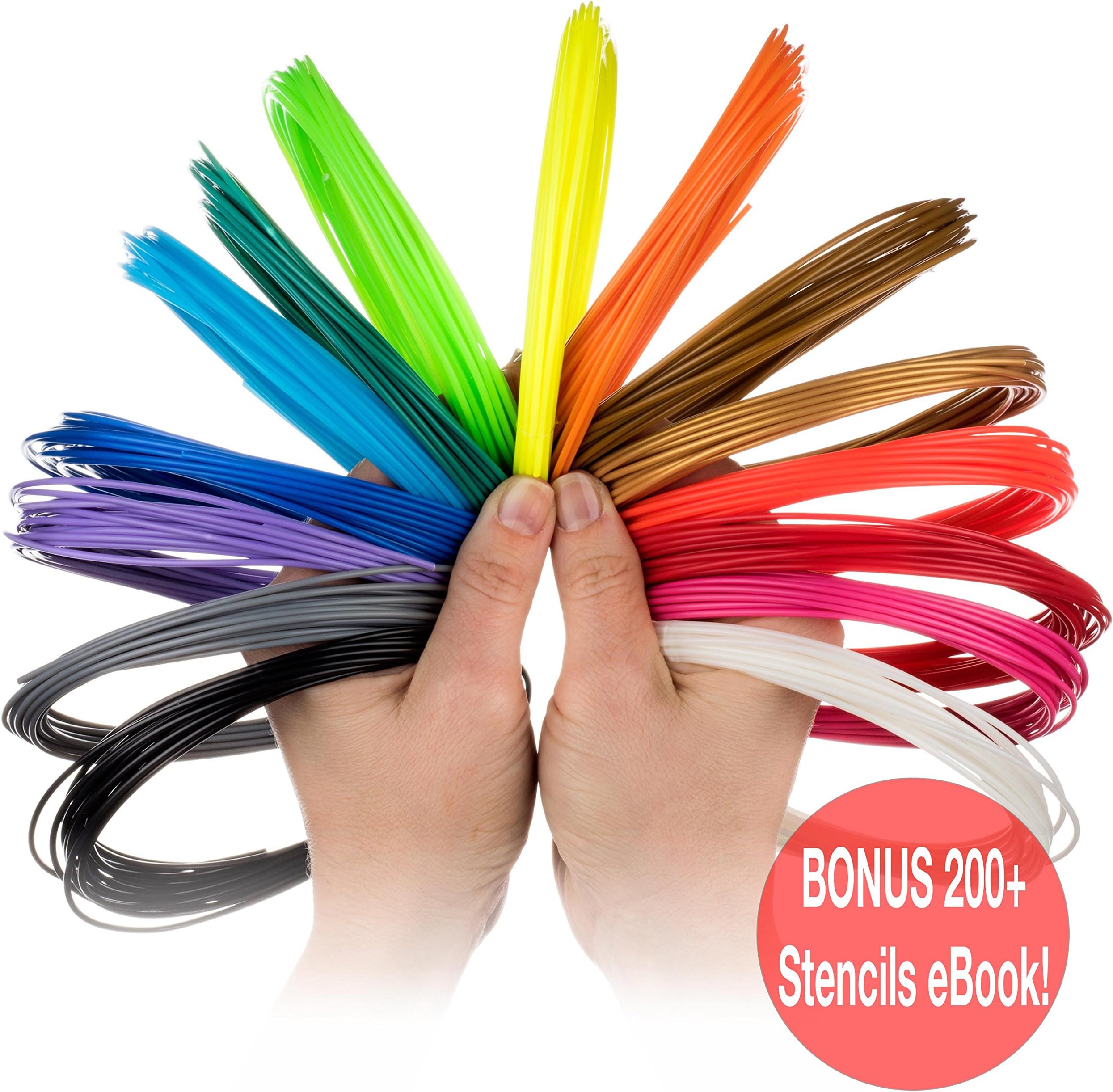3D Pen Filament Refills - 15 Colors - INCLUDES 3 GLOW IN THE DARK! 21 Feet Per Colour - Smoothest ABS Plastic 1.75mm Around! BONUS 200+ Stencils Ebook