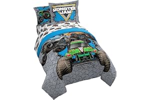 Jay Franco Kids Comforter Set Includes Sheets and Pillow Covers - Soft and Cozy Bed Set for Stylish Room Decor, Gray - Monster Jam 01, 5 Piece Twin Size Bedding