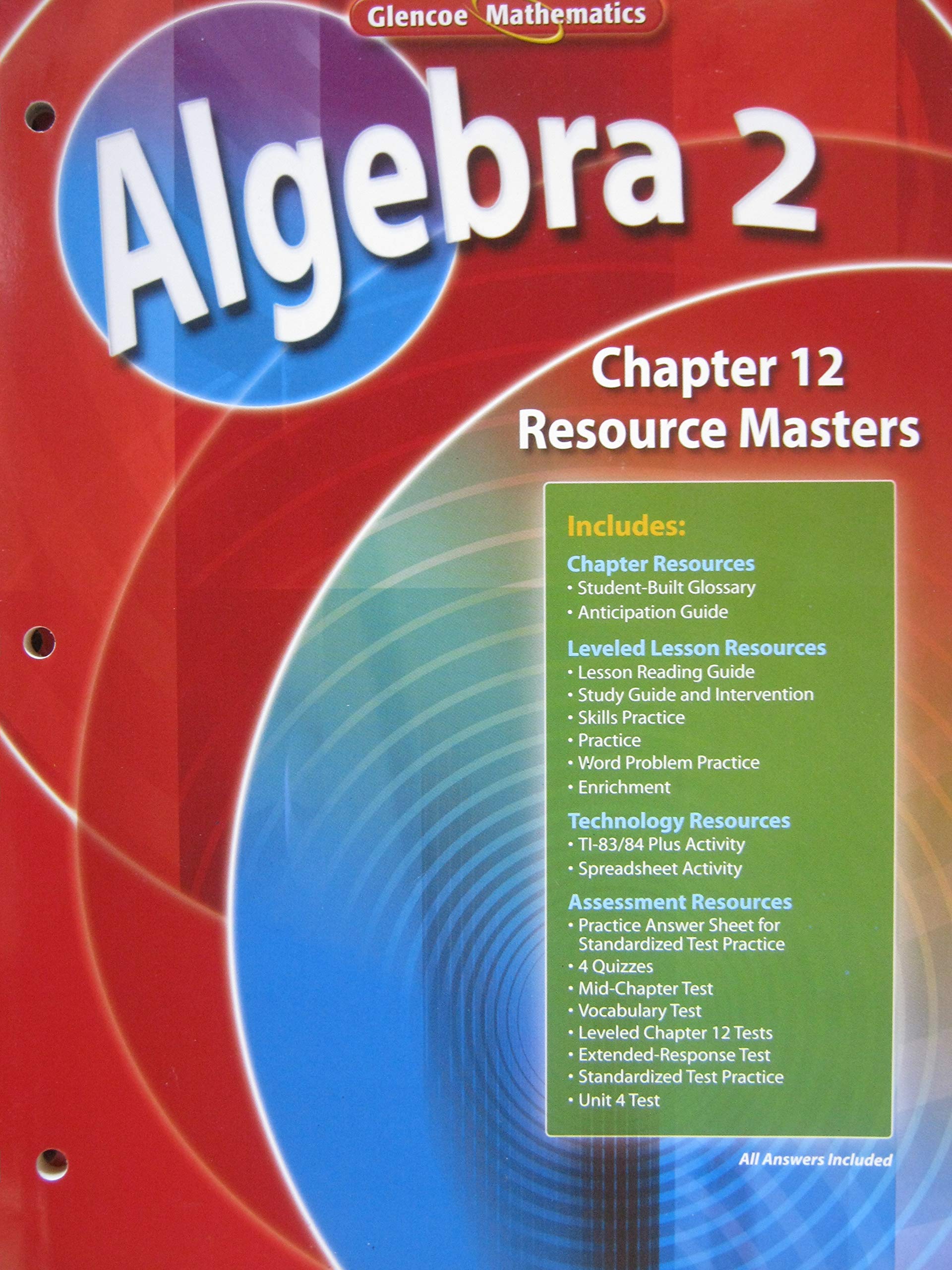 Glencoe Mathematics Algebra 2 Chapter 12 Resource Masters Glencoe Mcgraw Hill 9780078739828 Amazon Com Books