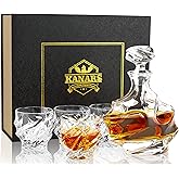 KANARS Whiskey Decanter Set - 25 Oz Crystal Liquor Decanter Carafe with 4 Rock Glasses 9 Oz For Bourbon, Scotch, Vodka, Rum or Whisky - Gift for Men Dad Husband Brother Adult Groomsmen - 5 Piece
