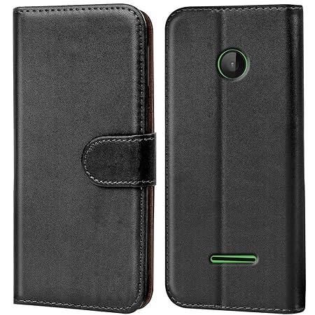 Verco Lumia 532 Hülle, Handyhülle für Microsoft Lumia 532 Tasche PU Leder Flip Case Brieftasche - Schwarz