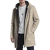 Xernbit Men's Geometric Pattern Long Coat Fleece Fall Winter Full Zip Hooded Jacket Fashion Casual Comfy Warm Classic