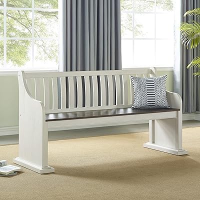Farmhouse Pew Style Dining Bench, Ivory Mission Craftsman Wood
