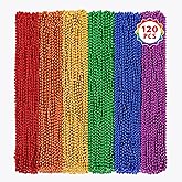Huskein 120 PCS Pride Beads Necklace, 33" Rainbow Bead Necklaces Bulk, Plastic LGBT Beads Necklace Metallic Pride Stuff Pride Month Parade Costume Accessories 6 Colors Gay Lesbian Party Supplies