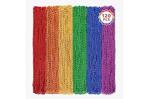 Huskein 120 PCS LGBT Beaded Necklace, 33" Rainbow Bead Necklaces Bulk, Plastic Colorful Beads Necklace Metallic Pride Stuff Pride Month Parade Costume Accessories 6 Colors Gay Lesbian Party Supplies