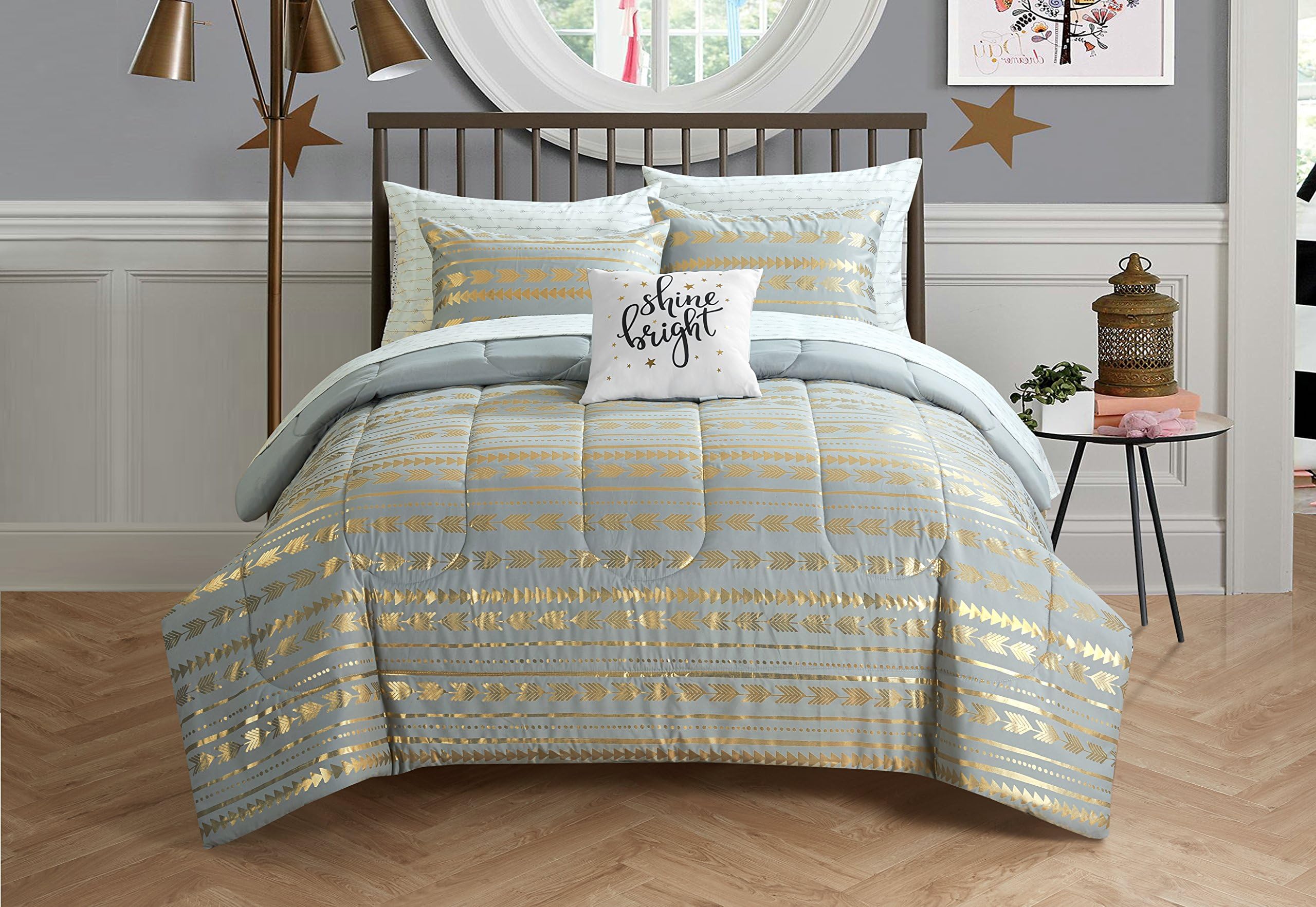 Pop Shop Camelia Metallic Arrows Bed in a Bag Comforter Set, Full, Multicolor