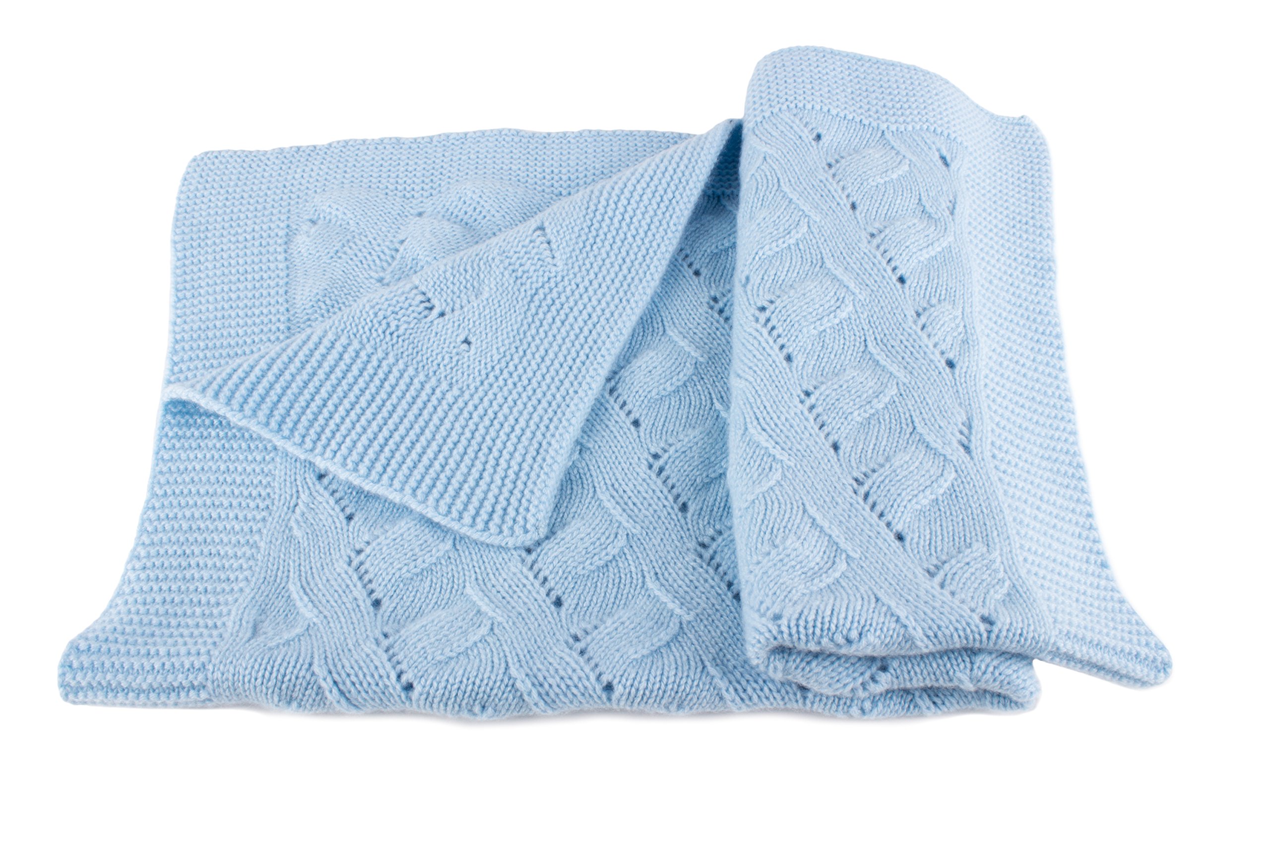 Love Cashmere Boys' Luxury 100% Cashmere Baby Blanket - Baby Blue - hand made in Scotland