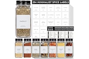 LARAMAID 286 Minimalist Square Spice Label Set, Black Text on White Vinyl Waterproof Label Sticker with Removable Adhesive - Fits on Round, Square and Rectangle Jars - Organize Spice, Herb and Seasonings