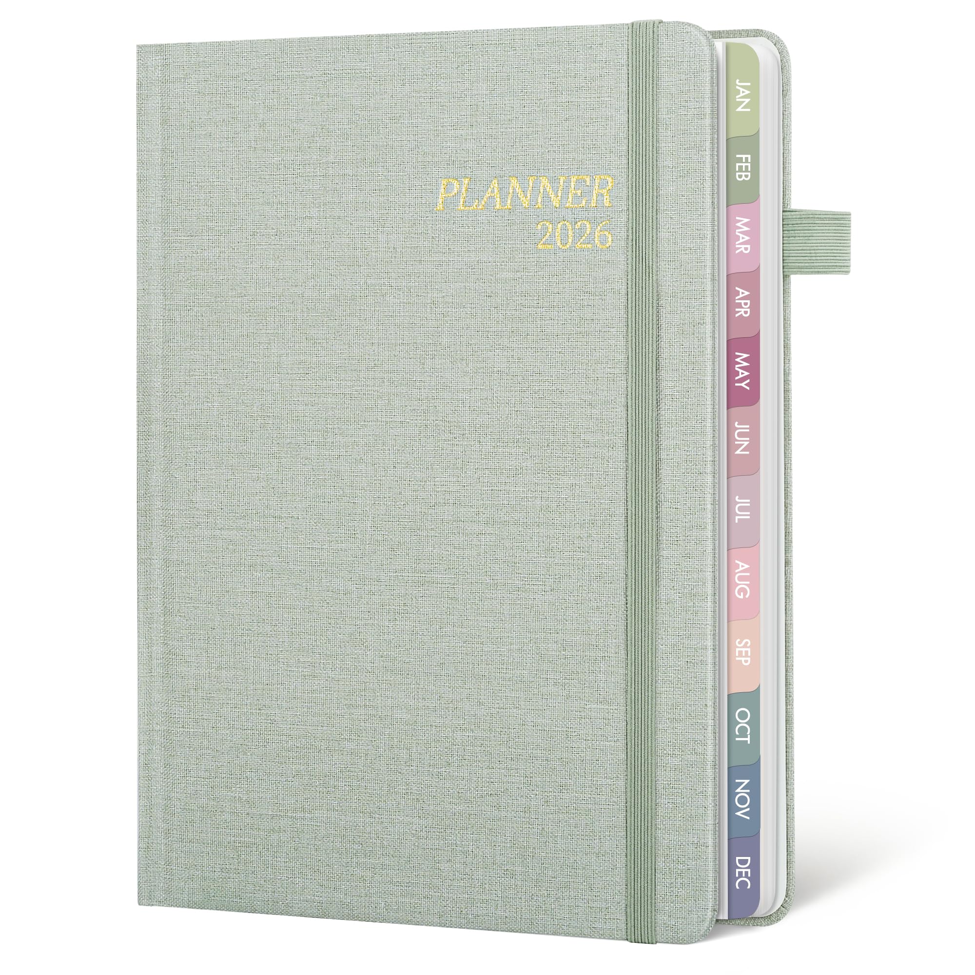 Photo 1 of 2026 Planner Weekly and Monthly, Jan 2026 - Dec 2026, A5 Linen Cover Calendar Planner 2026, Agenda Book with Colorful Monthly Tabs, Inner Pocket (5.8" x 8.3", Green)