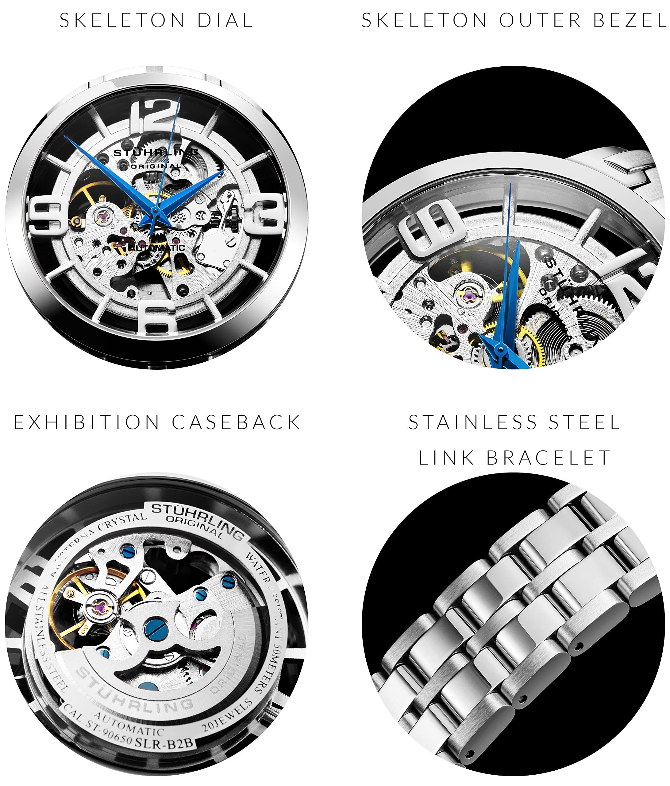 Stuhrling Original Skeleton Watches for Men - Automatic Mens Dress Watch - Winchester 44 Elite Mechanical Watch (Silver)