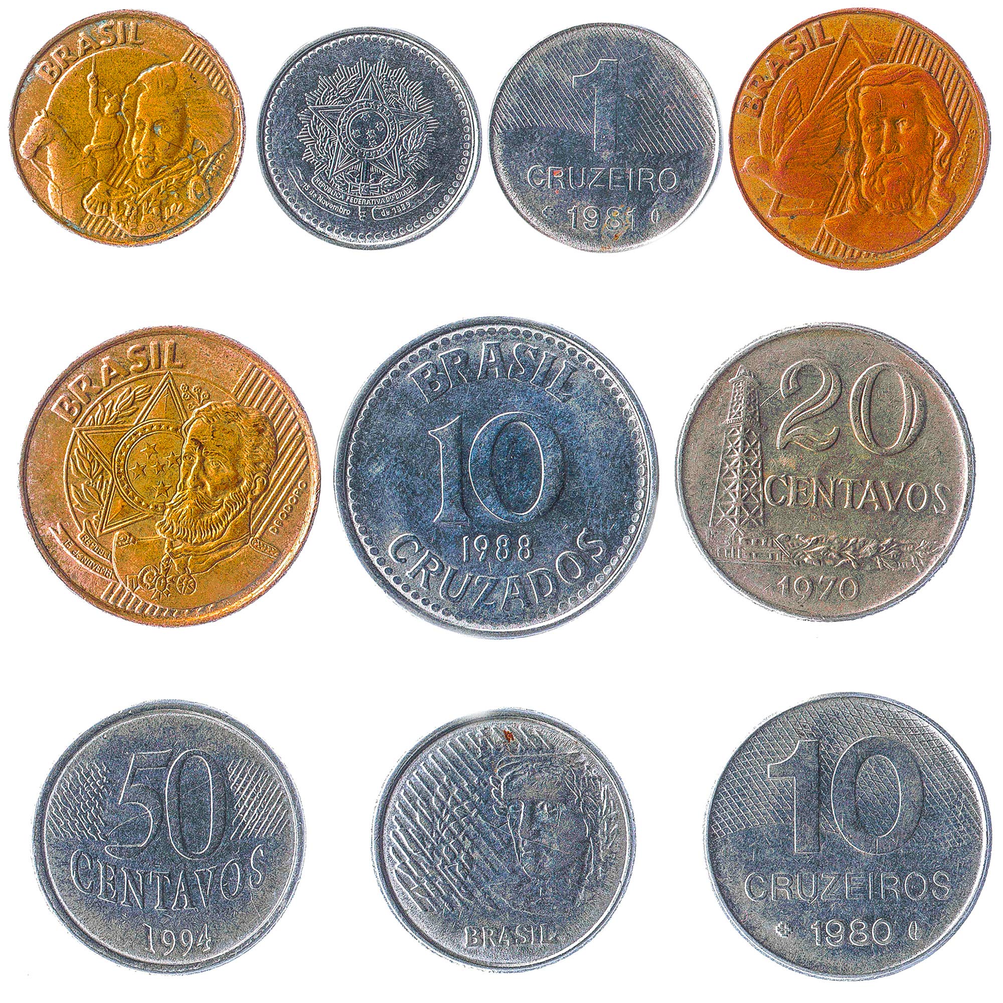 Brazil Mixed Coins Centavos Real Cruzados Cruzeiros Reais | Famous Figures | Military Leaders Explorers | Rare Plants and National Animals