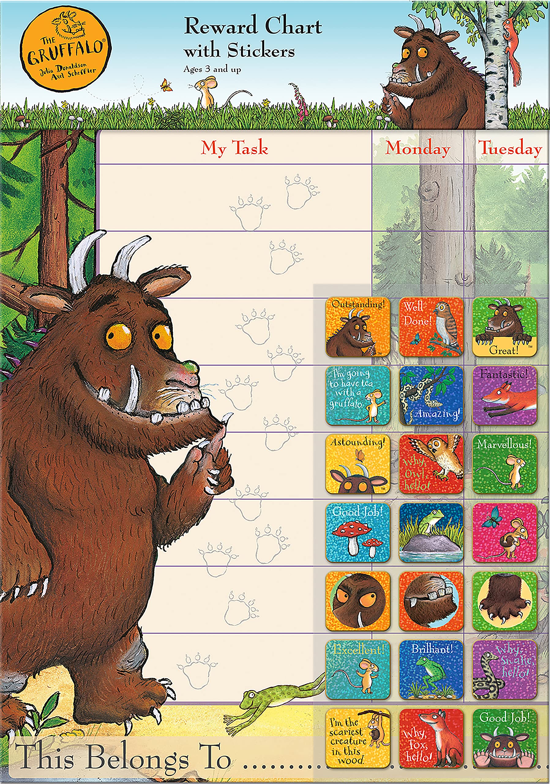Paper Projects 01.70.30.016 The Gruffalo Reward Chart and Sparkly Stickers
