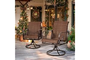 EROMMY Patio Swivel Chairs Set of 2, Heavy Duty Outdoor Dining Chair with 23.5'' High Back, Extra-Large Water-Fall Seat, Rattan Wicker Porch Chair Gentle Rocker for Outside Dark Brown