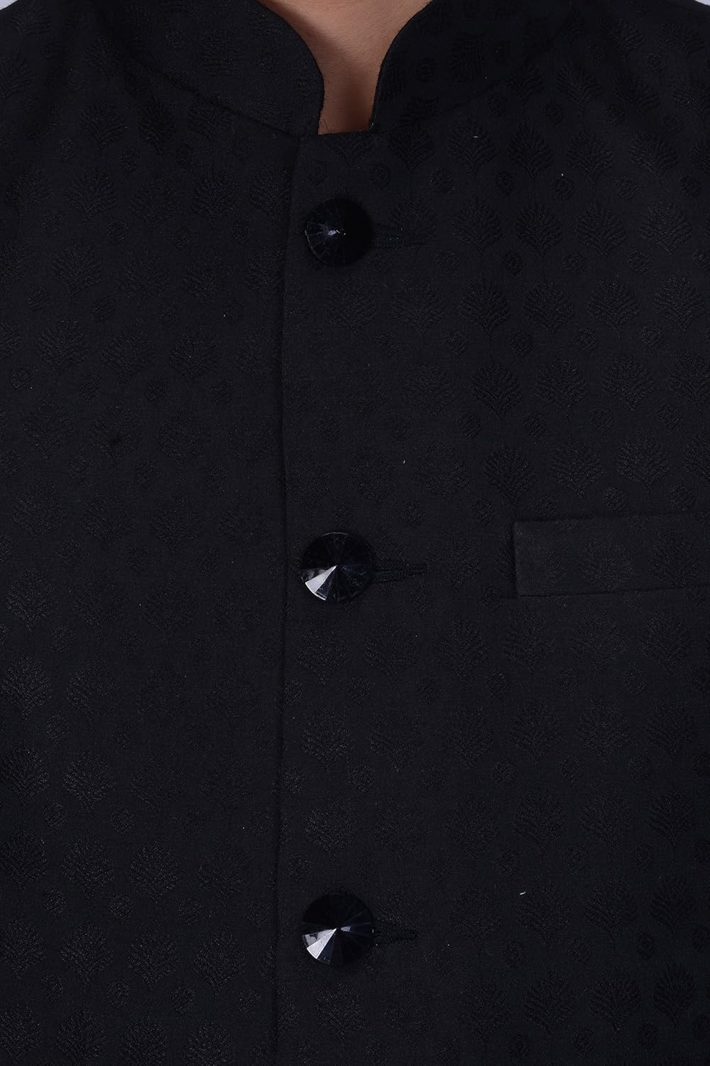 kisah men's white silk blend kurta and churidar with black linen nehru jacket