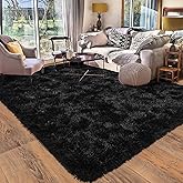 Quntue 8x10 Area Rugs for Living Room, Ultra Soft Large Shag Black Bedroom Rug Upgrade Non-Slip Plush Modern Fluffy Carpet for Kids Boys Girls Room Home Decor Aesthetic