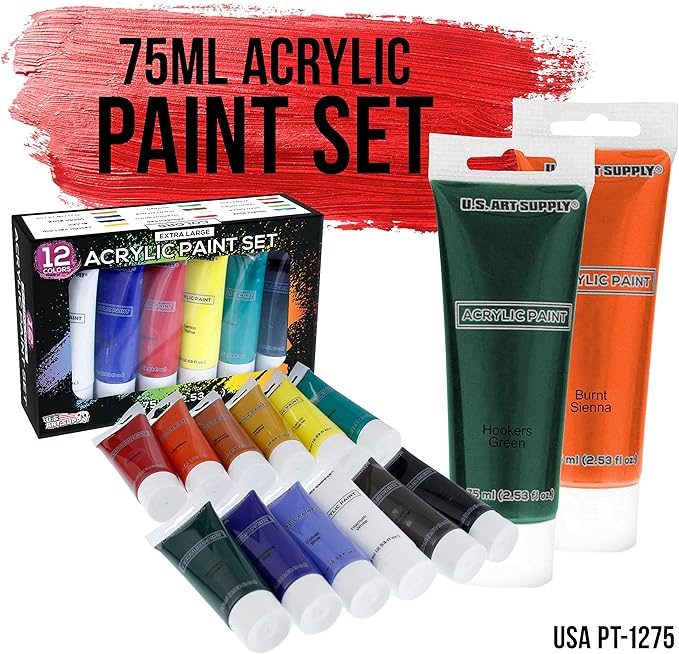 Amazon Com U S Art Supply Paint And Sip Art Party Painting Kit 6 Easels 12 Paint Tube Set 12 Canvas Panels 6 Brush Sets 6 Aprons