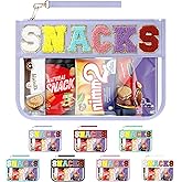 WOPIPAL Snack Bag for Travel & Makeup - Clear Chenille Letter Zipper Pouch, Waterproof Cosmetic Tote Bag for Women & Girls (Purple)