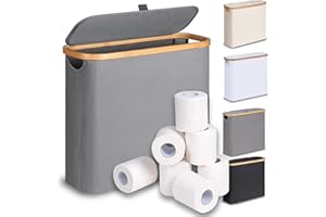 efluky Toilet Paper Basket 28L, Toilet Paper Storage with Lid for Bathroom, Free Standing Holder Organizer Holds Up to 9-12 Rolls, Grey