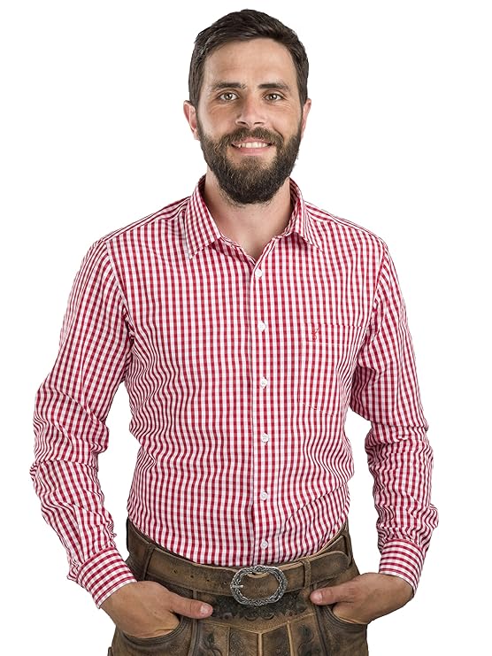 Schöneberger Trachten Couture Trachtenhemd Slim fit kariert - Hemd Oktoberfest & Freizeit Karo rot oder blau