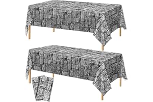 Kochorie 2 Pieces Stone Wall Plastic Tablecloths 108 x 54 Inches Waterproof Medieval Stone Brick Table Covers Rustic Western 