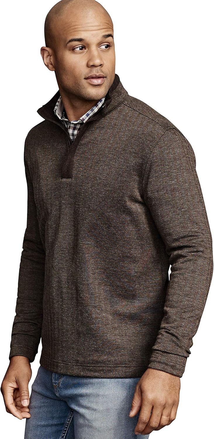 Johnston & Murphy Men's Herringbone Knit QuarterZip Brown 3XL US at Amazon Men’s Clothing store