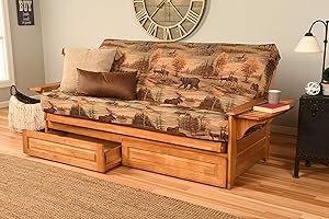 Kodiak Furniture Phoenix Full Size Futon in Butternut Finish with Storage Drawers, Canadian