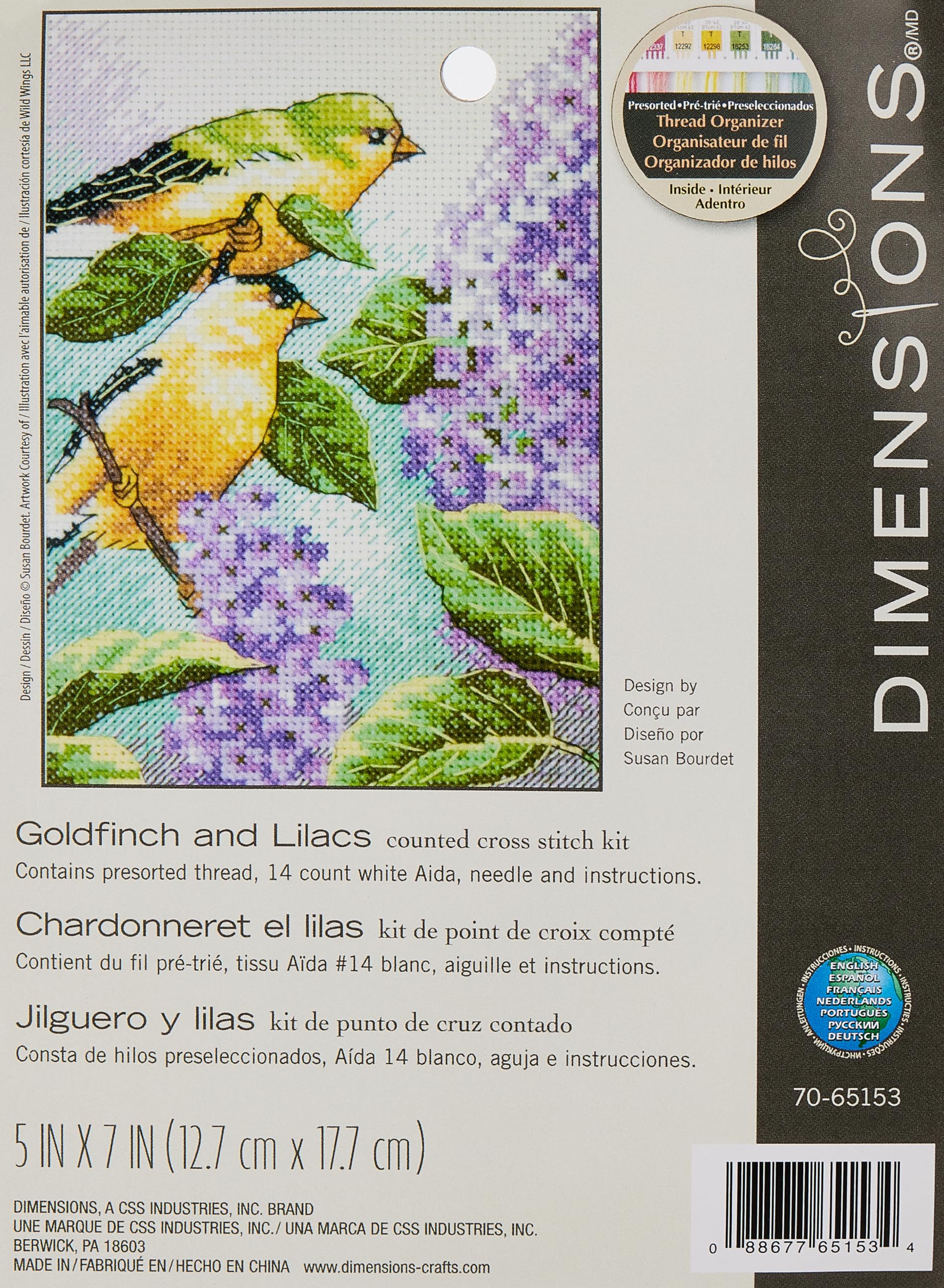 Dimensions Goldfinch and Lilacs Counted X Stitch, 100% Cotton, White, 12.7 x 17.7 x 0.1 cm